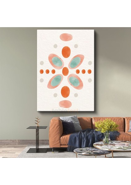 Çiçeksi Simetri - Minimalist Soyut Desen Kanvas Tablo