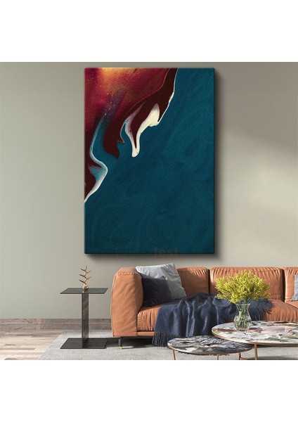 Okyanus Derinliği - Mavi ve Kırmızı Tonlarında Akışkan Kontrast Kanvas Tablo