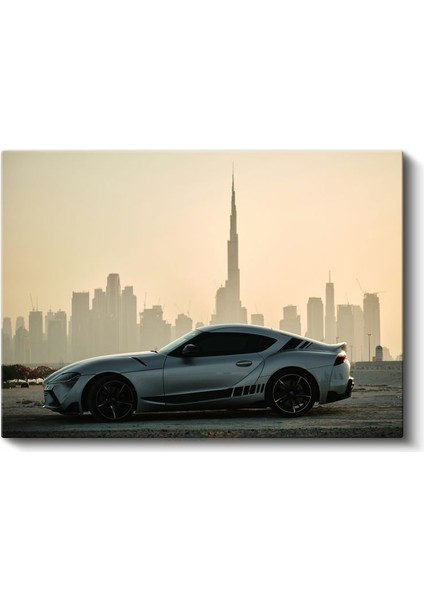 Toyota Supra - Dubai Silueti Önünde Modern Spor Araba Kanvas Tablo fiyatları
