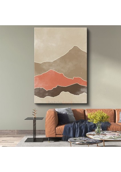 Soyut Silüetler - Toprak Tonlarında Katmanlı Dağ Kanvas Tablo