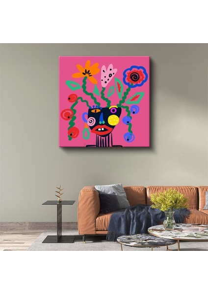 Renkli Çiçek Portresi - Neşeli Soyut Figür Kanvas Tablo