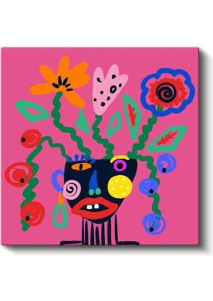 Renkli Çiçek Portresi - Neşeli Soyut Figür Kanvas Tablo fiyatları