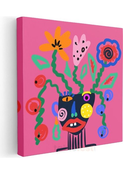 Renkli Çiçek Portresi - Neşeli Soyut Figür Kanvas Tablo modelleri