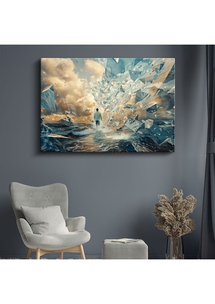 Kırılan Gerçeklik - Cam Denizinde Yürüyen Yalnız Adam Kanvas Tablo