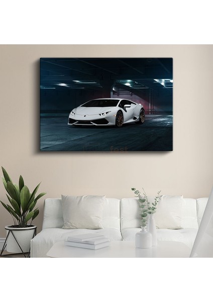Lamborghini Huracan - Beyaz Süper Otomobil Garaj Kanvas Tablo