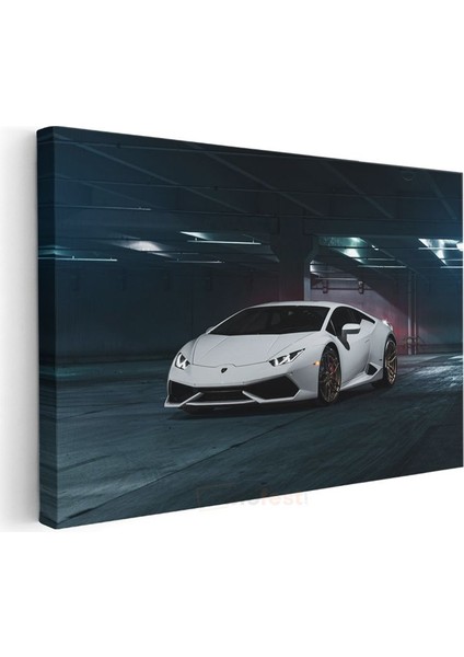 Lamborghini Huracan - Beyaz Süper Otomobil Garaj Kanvas Tablo modelleri