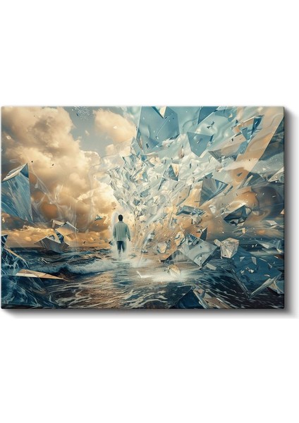 Kırılan Gerçeklik - Cam Denizinde Yürüyen Yalnız Adam Kanvas Tablo fiyatları
