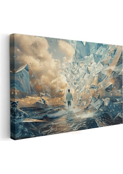 Kırılan Gerçeklik - Cam Denizinde Yürüyen Yalnız Adam Kanvas Tablo modelleri
