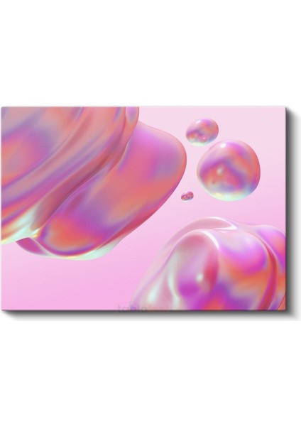 Holografik Küreler - Pembe Zeminde Iridescent Kabarcıklar Kanvas Tablo fiyatları