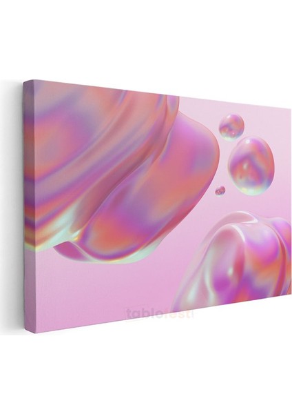 Holografik Küreler - Pembe Zeminde Iridescent Kabarcıklar Kanvas Tablo modelleri