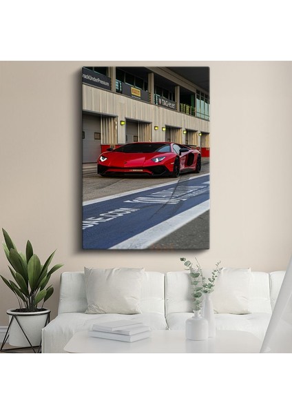 Lamborghini Aventador - Pistte Kırmızı Italyan Boğası Kanvas Tablo
