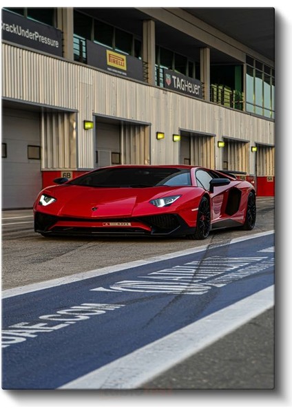 Lamborghini Aventador - Pistte Kırmızı Italyan Boğası Kanvas Tablo fiyatları