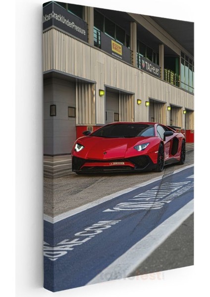 Lamborghini Aventador - Pistte Kırmızı Italyan Boğası Kanvas Tablo modelleri