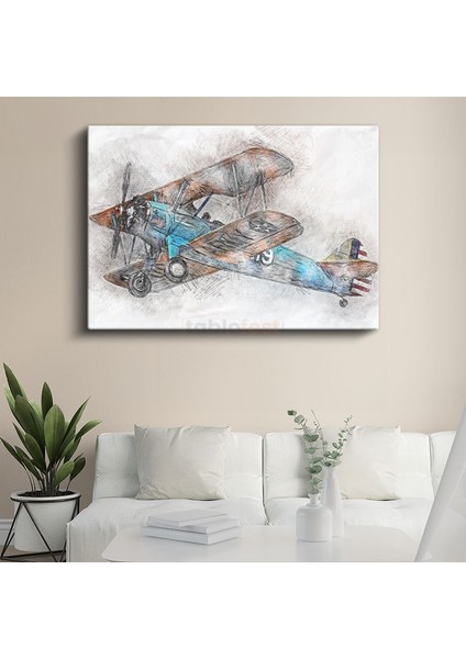 Klasik Çift Kanatlı Uçak - Nostaljik Havacılık Sanatı Kanvas Tablo