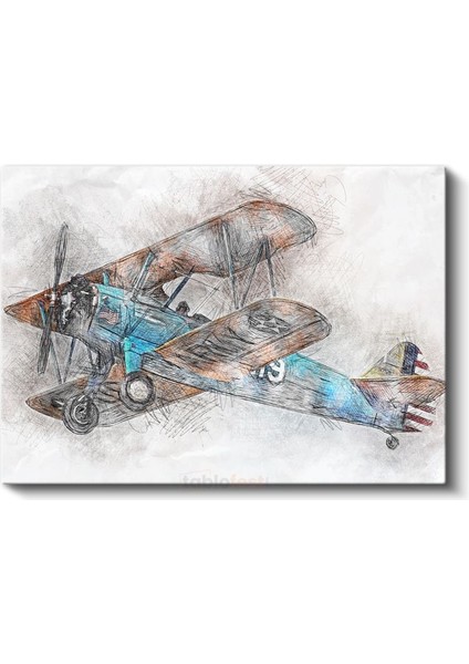 Klasik Çift Kanatlı Uçak - Nostaljik Havacılık Sanatı Kanvas Tablo fiyatları