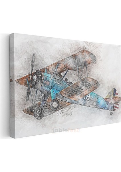 Klasik Çift Kanatlı Uçak - Nostaljik Havacılık Sanatı Kanvas Tablo modelleri