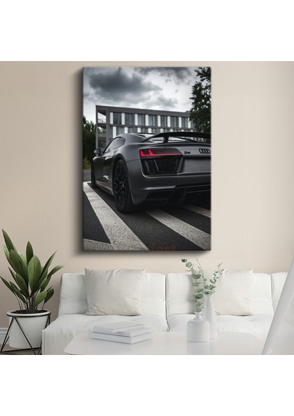 Audi R8 - Mat Siyah Alman Süper Otomobili Kanvas Tablo