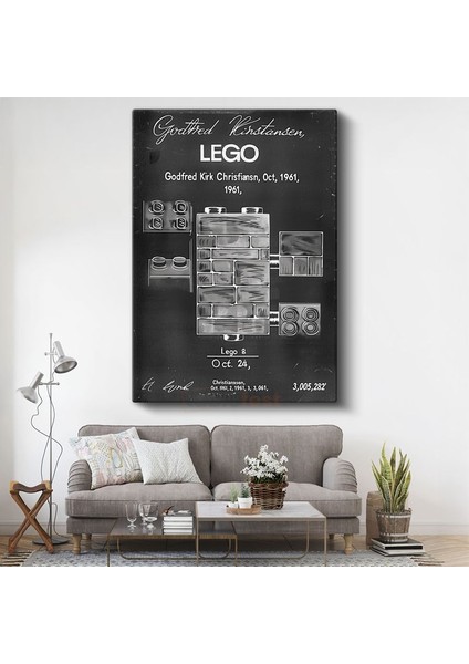 LEGO Patent Çizimi - 1961 Tarihi Oyuncak Blok Tasarımı Kanvas Tablo