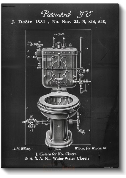 Sifon Sistemi - 1881 Vintage Banyo Tasarımı Patent Çizimi Kanvas Tablo fiyatları