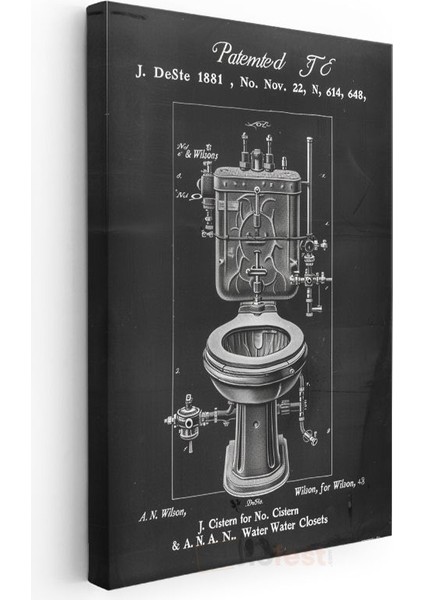 Sifon Sistemi - 1881 Vintage Banyo Tasarımı Patent Çizimi Kanvas Tablo modelleri
