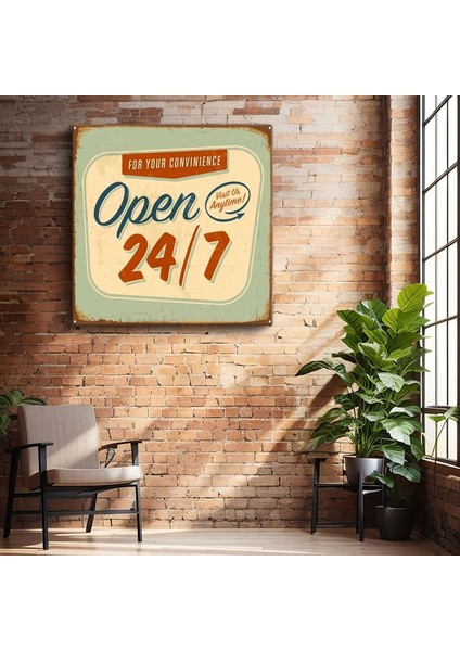 Open 24/7 - Vintage Dükkan Tabelası Kanvas Tablo