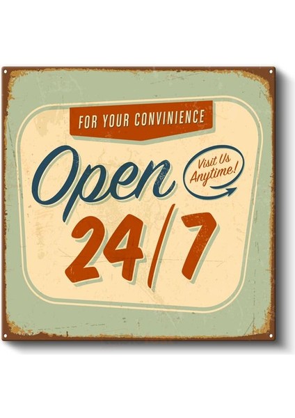 Open 24/7 - Vintage Dükkan Tabelası Kanvas Tablo fiyatları