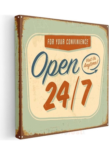 Open 24/7 - Vintage Dükkan Tabelası Kanvas Tablo modelleri