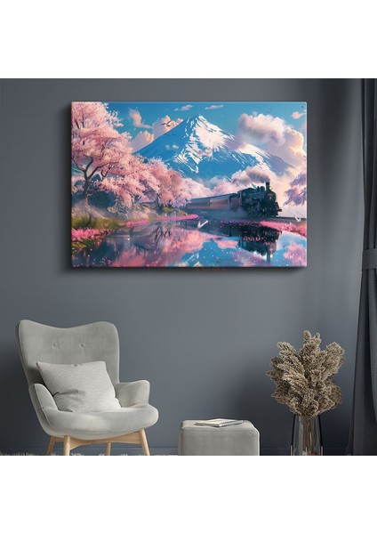 Rüya Treni - Kiraz Çiçekleri Arasında Mistik Yolculuk Kanvas Tablo