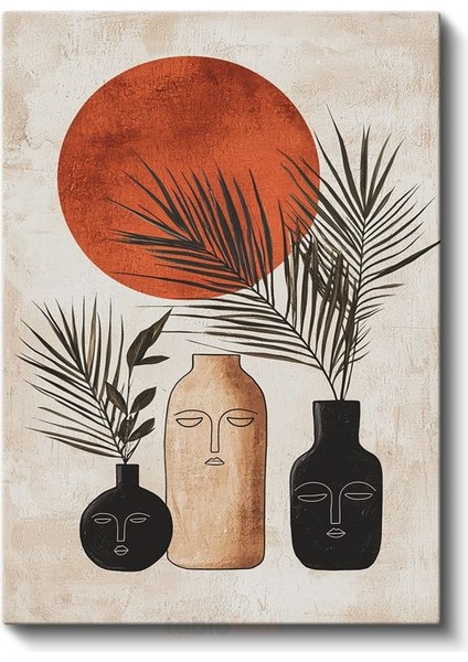 Minimalist Güneş - Geometrik Vazolar ve Yapraklar Kanvas Tablo fiyatları