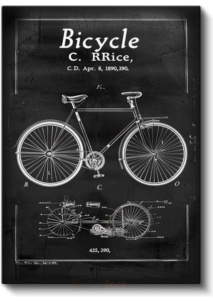 Bisiklet Tasarımı - 1890 Klasik Bisiklet Patent Çizimi Kanvas Tablo fiyatları