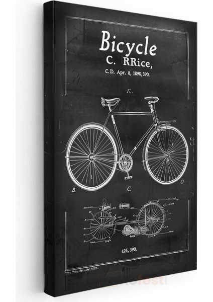 Bisiklet Tasarımı - 1890 Klasik Bisiklet Patent Çizimi Kanvas Tablo modelleri