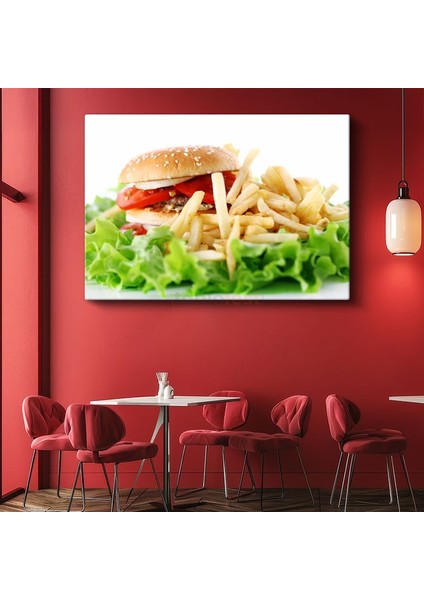 Klasik Hamburger - Patates Kızartması Eşliğinde Kanvas Tablo