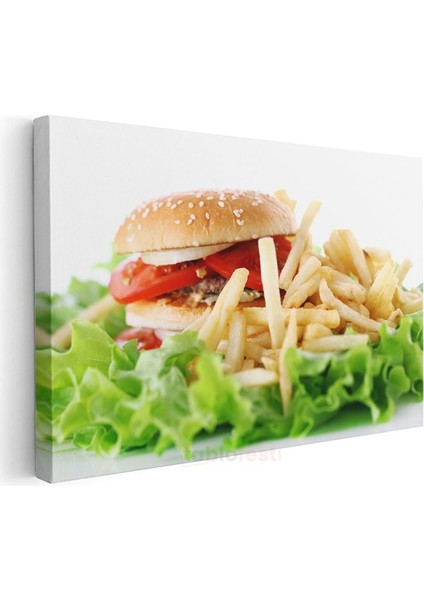 Klasik Hamburger - Patates Kızartması Eşliğinde Kanvas Tablo modelleri