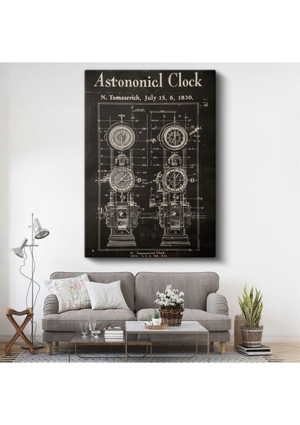 Astronomik Saat - Antik Zaman Ölçer Patent Çizimi Kanvas Tablo