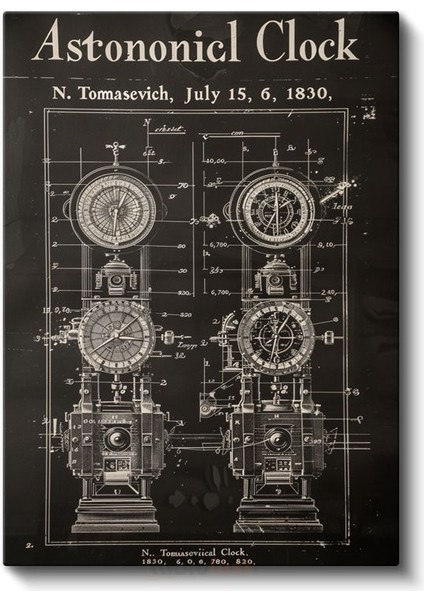 Astronomik Saat - Antik Zaman Ölçer Patent Çizimi Kanvas Tablo fiyatları
