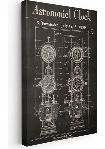 Astronomik Saat - Antik Zaman Ölçer Patent Çizimi Kanvas Tablo modelleri