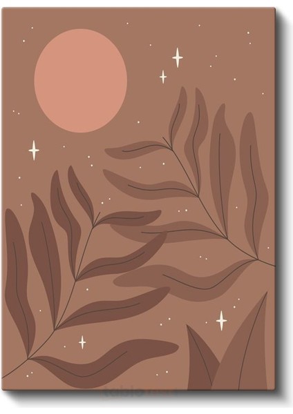 Kozmik Botanik - Minimalist Yaprak ve Ay Harmonisi Kanvas Tablo fiyatları