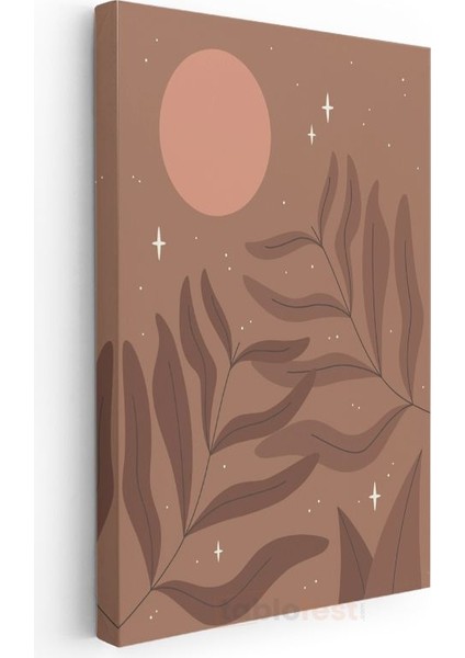 Kozmik Botanik - Minimalist Yaprak ve Ay Harmonisi Kanvas Tablo modelleri