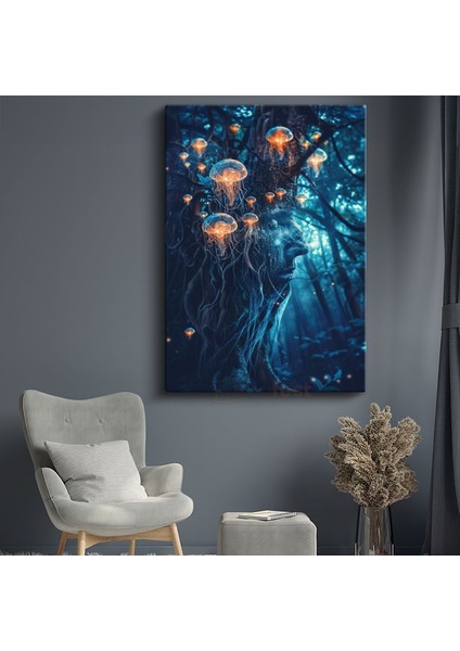 Zihin Denizanası - Düşüncelerin Işıklı Dansı Kanvas Tablo