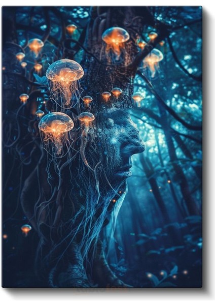 Zihin Denizanası - Düşüncelerin Işıklı Dansı Kanvas Tablo fiyatları