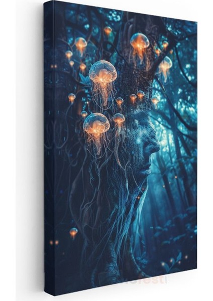 Zihin Denizanası - Düşüncelerin Işıklı Dansı Kanvas Tablo modelleri