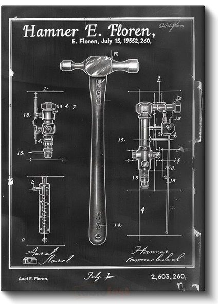 Çekiç Tasarımı - 1952 Patent Çizimi Kanvas Tablo fiyatları