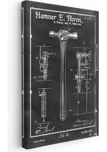 Çekiç Tasarımı - 1952 Patent Çizimi Kanvas Tablo modelleri