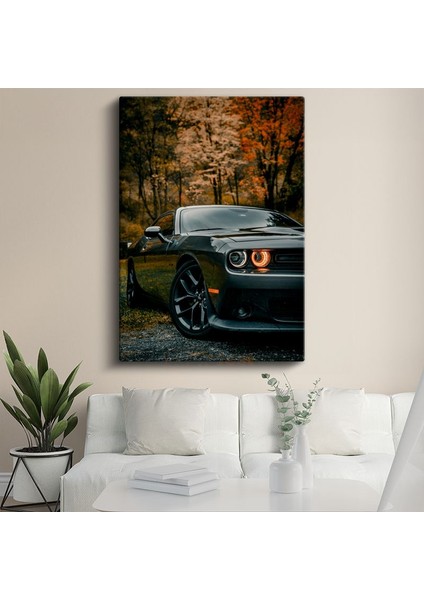 Dodge Challenger - Sonbahar Manzarasında Amerikan Kas Arabası Kanvas Tablo