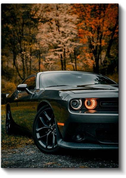 Dodge Challenger - Sonbahar Manzarasında Amerikan Kas Arabası Kanvas Tablo fiyatları
