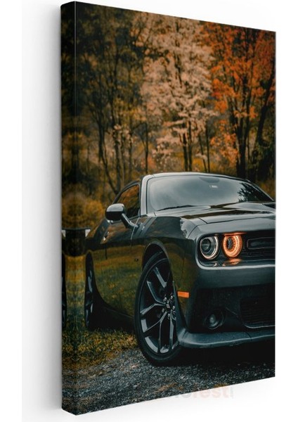 Dodge Challenger - Sonbahar Manzarasında Amerikan Kas Arabası Kanvas Tablo modelleri
