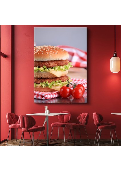 Çift Katlı Hamburger - Peynirli Leziz Fast Food Kanvas Tablo