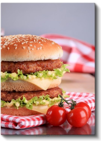 Çift Katlı Hamburger - Peynirli Leziz Fast Food Kanvas Tablo fiyatları