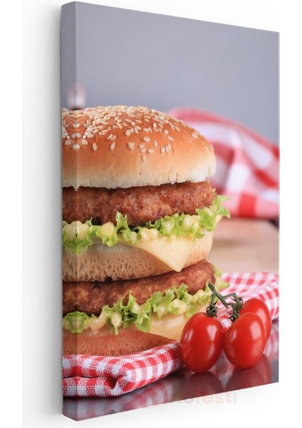 Çift Katlı Hamburger - Peynirli Leziz Fast Food Kanvas Tablo modelleri