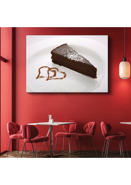 Çikolata Aşkı - Kalp Desenli Kakaolu Tatlı Dilimi Kanvas Tablo
